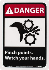 NMC - "Danger - Pinch Points - Watch Your Hands", 10" Long x 7" Wide, Rigid Plastic Safety Sign - Rectangle, 0.05" Thick, Use for Accident Prevention - Caliber Tooling