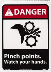 NMC - "Danger - Pinch Points - Watch Your Hands", 14" Long x 10" Wide, Pressure-Sensitive Vinyl Safety Sign - Rectangle, 0.004" Thick, Use for Accident Prevention - Caliber Tooling