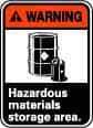 NMC - "Warning - Hazardous Material Storage Area", 14" Long x 10" Wide, Rigid Plastic Safety Sign - Rectangle, 0.05" Thick, Use for Hazardous Materials - Caliber Tooling