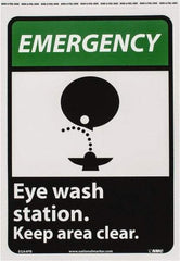 NMC - "Emergency - Eye Wash Station - Keep Area Clear", 14" Long x 10" Wide, Pressure-Sensitive Vinyl Safety Sign - Rectangle, 0.004" Thick, Use for First Aid - Caliber Tooling