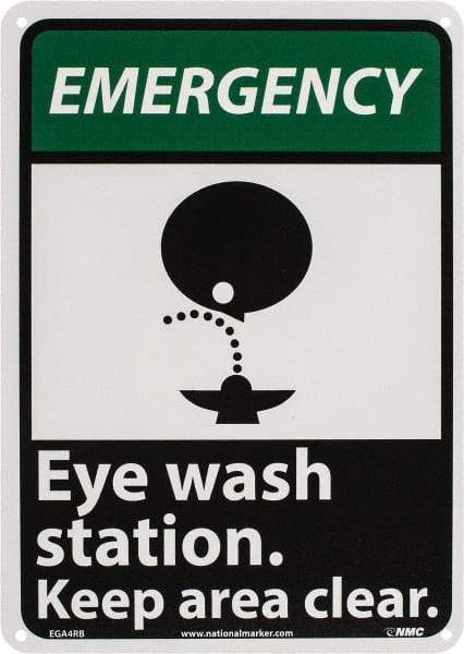 NMC - "Emergency - Eye Wash Station - Keep Area Clear", 14" Long x 10" Wide, Rigid Plastic Safety Sign - Rectangle, 0.05" Thick, Use for First Aid - Caliber Tooling