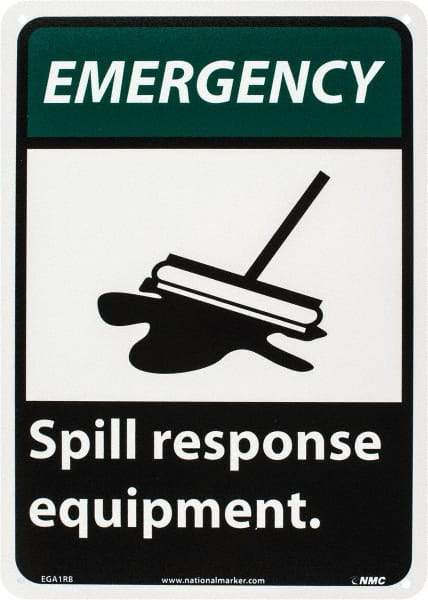 NMC - "Emergency - Spill Response Equipment", 14" Long x 10" Wide, Rigid Plastic Safety Sign - Rectangle, 0.05" Thick, Use for Accident Prevention - Caliber Tooling