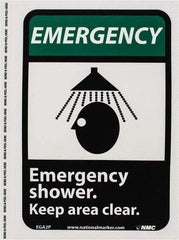 NMC - "Emergency - Emergency Shower - Keep Area Clear", 10" Long x 7" Wide, Pressure-Sensitive Vinyl Safety Sign - Rectangle, 0.004" Thick, Use for First Aid - Caliber Tooling