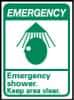 NMC - "Emergency - Emergency Shower - Keep Area Clear", 14" Long x 10" Wide, Pressure-Sensitive Vinyl Safety Sign - Rectangle, 0.004" Thick, Use for First Aid - Caliber Tooling