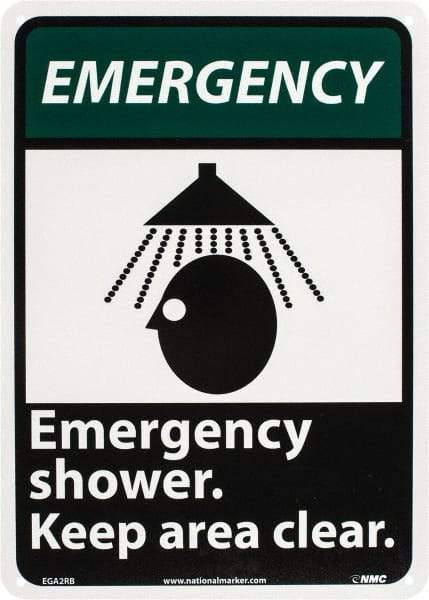 NMC - "Emergency - Emergency Shower - Keep Area Clear", 14" Long x 10" Wide, Rigid Plastic Safety Sign - Rectangle, 0.05" Thick, Use for First Aid - Caliber Tooling