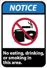 NMC - "Notice - No Eating, Drinking or Smoking in This Area", 14" Long x 10" Wide, Pressure-Sensitive Vinyl Safety Sign - Rectangle, 0.004" Thick, Use for Security & Admittance - Caliber Tooling