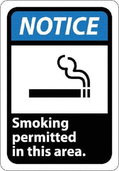 NMC - "Notice - Smoking Permitted in This Area", 10" Long x 7" Wide, Rigid Plastic Safety Sign - Rectangle, 0.05" Thick, Use for Security & Admittance - Caliber Tooling