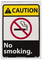 NMC - "Caution - No Smoking", 14" Long x 10" Wide, Pressure-Sensitive Vinyl Safety Sign - Rectangle, 0.004" Thick, Use for Accident Prevention - Caliber Tooling