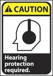 NMC - "Caution - Hearing Protection Required", 10" Long x 7" Wide, Rigid Plastic Safety Sign - Rectangle, 0.05" Thick, Use for Accident Prevention - Caliber Tooling