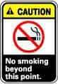 NMC - "Caution - No Smoking Beyond This Point", 14" Long x 10" Wide, Pressure-Sensitive Vinyl Safety Sign - Rectangle, 0.004" Thick, Use for Accident Prevention - Caliber Tooling