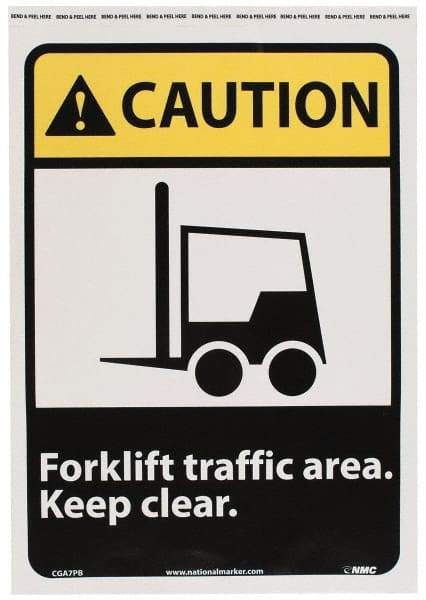 NMC - "Caution - Forklift Traffic Area - Keep Clear", 14" Long x 10" Wide, Pressure-Sensitive Vinyl Safety Sign - Rectangle, 0.004" Thick, Use for Accident Prevention - Caliber Tooling