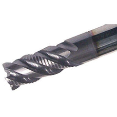 Iscar - 4 Flute Solid Carbide Roughing & Finishing Corner Chamfer End Mill - TiAlN Finish, Weldon Shank, 45° Helix, Non-Centercutting, Regular Length - Caliber Tooling