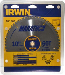 Irwin - 10" Diam, 5/8" Arbor Hole Diam, 60 Tooth Wet & Dry Cut Saw Blade - Carbide-Tipped, Finishing & Trimming Action, Standard Round Arbor - Caliber Tooling