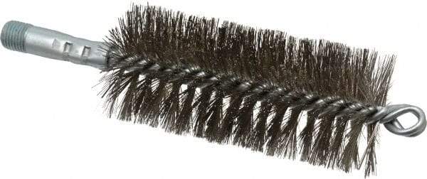 Schaefer Brush - 4-1/2" Brush Length, 2" Diam, Double Stem, Double Spiral Tube Brush - 7-1/4" Long, Stainless Steel, 1/4" NPSM Male Connection - Caliber Tooling