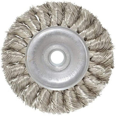 Anderson - 3" OD, 1/2" Arbor Hole, Knotted Stainless Steel Wheel Brush - 3/8" Face Width, 5/8" Trim Length, 0.014" Filament Diam, 25,000 RPM - Caliber Tooling