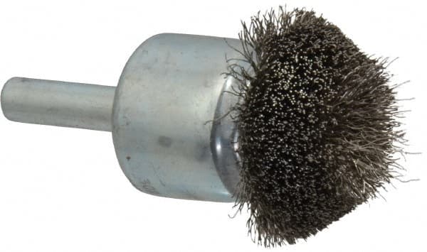 Anderson - 1-1/4" Brush Diam, Crimped, Flared End Brush - 1/4" Diam Shank, 20,000 Max RPM - Caliber Tooling