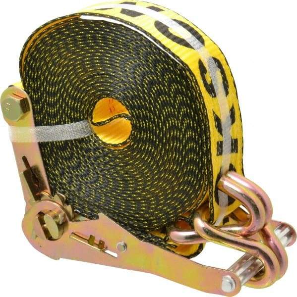 Erickson Manufacturing - 27' Long x 2" Wide, 10,000 Lb Basket Capacity, Polyester Web Sling - Yellow, with Ratchet Tie Down - Caliber Tooling