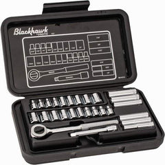 Blackhawk by Proto - 27 Piece 1/4" Drive Deep Well Socket Set - 6, 12 Points, 3/16" to 1/2" (4mm to 13mm) Range, Inch/Metric Measurement Standard - Caliber Tooling