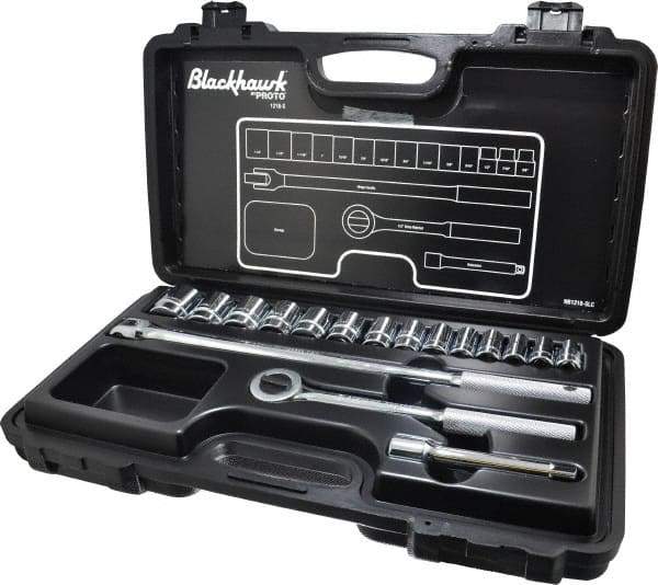 Blackhawk by Proto - 17 Piece 1/2" Drive Socket Set - 6 Points, 3/8" to 1-1/4" Range, Inch Measurement Standard - Caliber Tooling