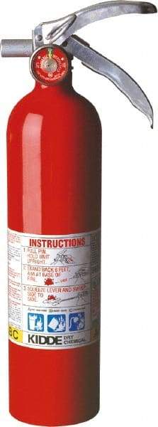 Kidde - 2.6 Lb, 1-A:10-B:C Rated, Dry Chemical Fire Extinguisher - 3" Diam x 15" High, 195 psi, 15' Discharge in 12 sec, Rechargeable, Steel Cylinder - Caliber Tooling