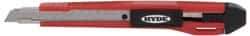 Hyde Tools - Snap Utility Knife - 9mm Blade, Red & Black Polystyrene (High Impact) Handle, 3 Blades Included - Caliber Tooling