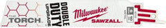 Milwaukee Tool - 6" Long x 1" Thick, Steel Reciprocating Saw Blade - Straight Profile, 10 TPI, Toothed Edge, Universal Shank - Caliber Tooling