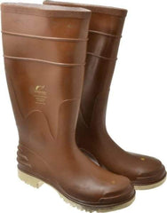 OnGuard - Size 8 Steel Knee Boot - Brown, PVC Upper, 16" High, Chemical Resistant, Non-Slip - Caliber Tooling