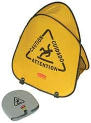 Rubbermaid - Caution, 18-3/8" Wide x 20" High, Spring Steel and Durable Cleanable Fabric Floor Sign - English/French/Spanish, A-Frame, Black on Yellow, For Accident Prevention - Caliber Tooling