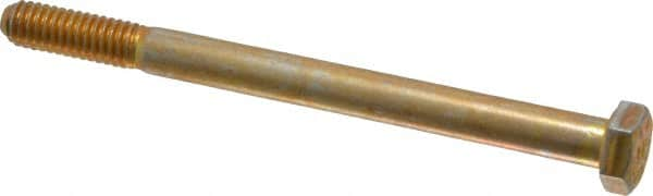 Made in USA - 5/16-18 UNC, 4" Length Under Head Hex Head Cap Screw - Partially Threaded, Grade 8 Alloy Steel, Zinc Yellow Dichromate Finish, 1/2" Hex - Caliber Tooling