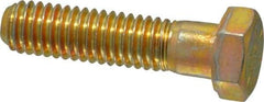 Made in USA - 3/8-16 UNC, 1-1/2" Length Under Head Hex Head Cap Screw - Partially Threaded, Grade 8 Alloy Steel, Zinc Yellow Dichromate Finish, 9/16" Hex - Caliber Tooling