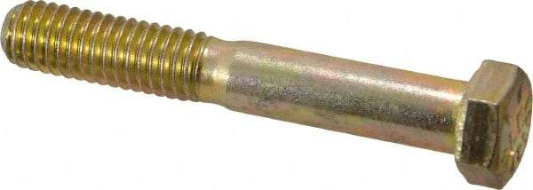 Made in USA - 3/8-16 UNC, 2-1/2" Length Under Head Hex Head Cap Screw - Partially Threaded, Grade 8 Alloy Steel, Zinc Yellow Dichromate Finish, 9/16" Hex - Caliber Tooling