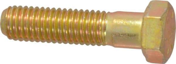 Made in USA - 1/2-13 UNC, 2" Length Under Head Hex Head Cap Screw - Partially Threaded, Grade 8 Alloy Steel, Zinc Yellow Dichromate Finish, 3/4" Hex - Caliber Tooling