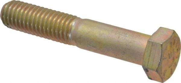 Made in USA - 1/2-13 UNC, 2-3/4" Length Under Head Hex Head Cap Screw - Partially Threaded, Grade 8 Alloy Steel, Zinc Yellow Dichromate Finish, 3/4" Hex - Caliber Tooling