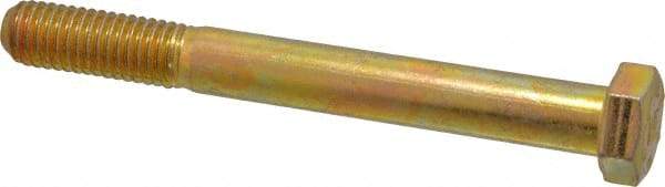 Made in USA - 1/2-13 UNC, 4-1/2" Length Under Head Hex Head Cap Screw - Partially Threaded, Grade 8 Alloy Steel, Zinc Yellow Dichromate Finish, 3/4" Hex - Caliber Tooling