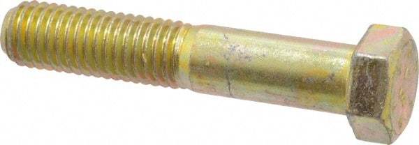 Made in USA - 9/16-12 UNC, 3" Length Under Head Hex Head Cap Screw - Partially Threaded, Grade 8 Alloy Steel, Zinc Yellow Dichromate Finish, 13/16" Hex - Caliber Tooling