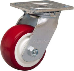 Hamilton - 4" Diam x 2" Wide x 5-5/8" OAH Top Plate Mount Swivel Caster - Polyurethane Mold on Polypropylene, 750 Lb Capacity, Straight Roller Bearing, 4 x 4-1/2" Plate - Caliber Tooling