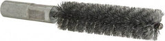 Value Collection - 5/8" Diam Helical Steel Tube Brush - Double Spiral, 0.012" Filament Diam, 2-23/64" Brush Length, 4" OAL, 5/16-18 Female Shank - Caliber Tooling