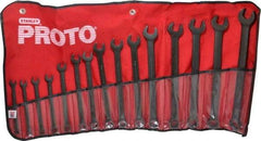 Proto - 15 Piece, 7mm to 21mm, 12 Point Combination Wrench Set - Metric Measurement Standard, Black Oxide Finish, Comes in Nylon Roll - Caliber Tooling