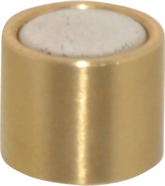 Mag-Mate - 5/16" Diam x 1/4" High, 1 Lb Average Pull Force, 2 Lb Max Pull Force, Neodymium Rare Earth Shielded Magnet - Brass Shield, 0.032" Shielding Wall Thickness - Caliber Tooling