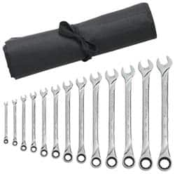 GearWrench - 13 Piece, 1/4" to 1", 12 Point Combination Wrench Set - Inch Measurement Standard, Full Polish Finish, Comes in Vinyl Pouch - Caliber Tooling