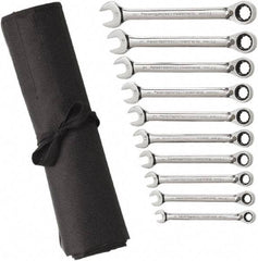 GearWrench - 10 Piece, 10mm to 19mm, 6 Point Combination Wrench Set - Metric Measurement Standard, Chrome Finish, Comes in Vinyl Pouch - Caliber Tooling