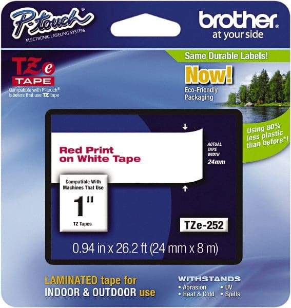 Brother - 7.8" Wide, Red on White Label Tape - For Label Maker - Caliber Tooling