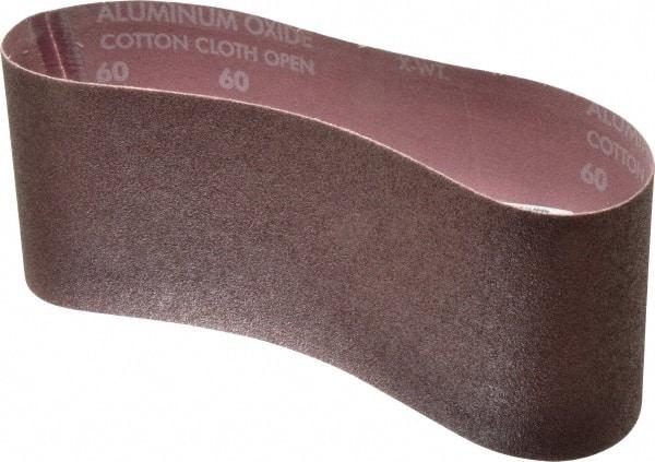 Norton - 4" Wide x 24" OAL, 60 Grit, Aluminum Oxide Abrasive Belt - Aluminum Oxide, Medium, Coated, X Weighted Cloth Backing, Series R228 - Caliber Tooling