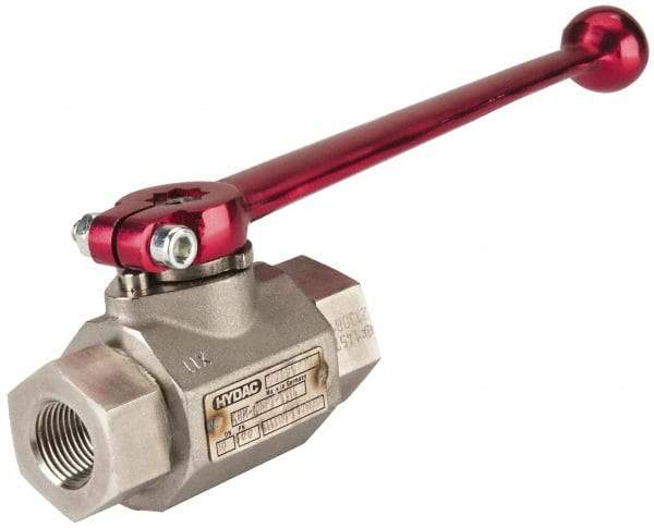 HYDAC - 3/8" Pipe, Stainless Steel Standard Ball Valve - 1 Piece, FNPT x FNPT Ends, Lever Handle, 7,250 WOG - Caliber Tooling