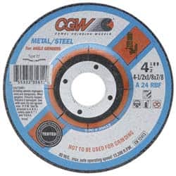 Camel Grinding Wheels - 24 Grit, 9" Wheel Diam, 1/8" Wheel Thickness, 7/8" Arbor Hole, Type 27 Depressed Center Wheel - Aluminum Oxide, Resinoid Bond, Q Hardness, 6,650 Max RPM, Compatible with Angle Grinder - Caliber Tooling