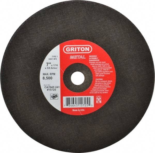 Made in USA - 7" 46 Grit Aluminum Oxide Cutoff Wheel - 1/16" Thick, 5/8" Arbor, 8,732 Max RPM, Use with Circular Saws - Caliber Tooling