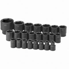 SK - 1/2" Drive Standard Impact Socket Set - 10 to 46mm, Metric Measurement Standard - Caliber Tooling