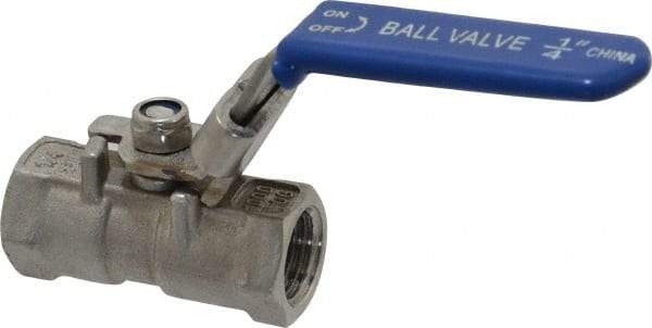 Value Collection - 1/4" Pipe, Standard Port, Stainless Steel Standard Ball Valve - 1 Piece, Inline - One Way Flow, FNPT x FNPT Ends, Lever Handle, 400 WOG - Caliber Tooling