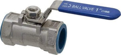 Value Collection - 1" Pipe, Standard Port, Stainless Steel Standard Ball Valve - 1 Piece, Inline - One Way Flow, FNPT x FNPT Ends, Lever Handle, 400 WOG - Caliber Tooling