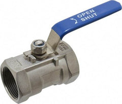 Midwest Control - 1-1/4" Pipe, Standard Port, Stainless Steel Standard Ball Valve - 1 Piece, Inline - One Way Flow, FNPT x FNPT Ends, Lever Handle, 1,000 WOG - Caliber Tooling